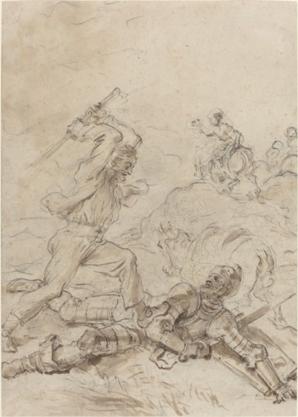 The Muleteer Attacking Don Quixote as He Lies Helpless on the Ground, 1780s. Creator: Jean-Honore Fragonard.