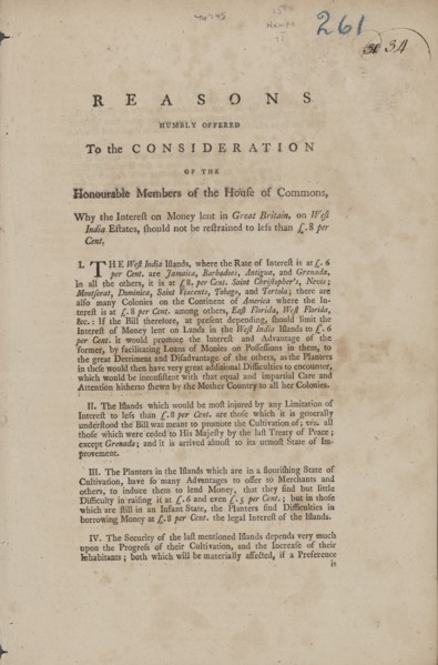 Reasons humbly offered to the consideration of the honourable members of the House..., 1774. Creator: Unknown.