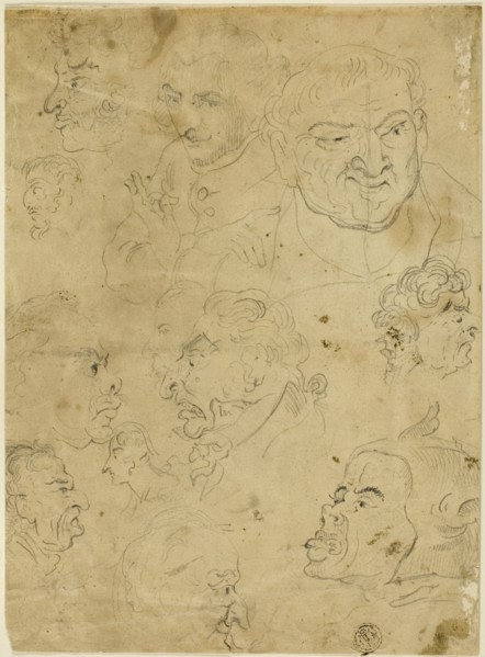 Sketches of Caricature Heads (recto), and Various Small Figures (verso), n.d. Creator: George Moutard Woodward.