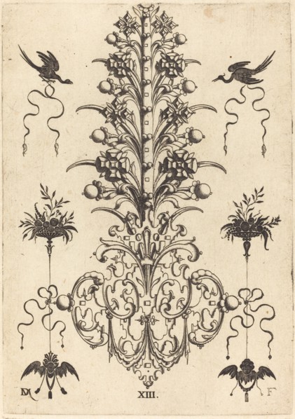 Hyacinth-Shaped Brooch with Birds at Top and Devil's- and Angel's-Head at Bottom, 1596. Creator: Daniel Mignot.