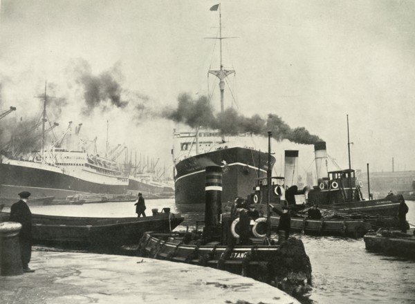 Into the Arena Where Ships Made Their Unending Entrances and Exits A Vessel Docking at...', 1937. Creator: Fox.
