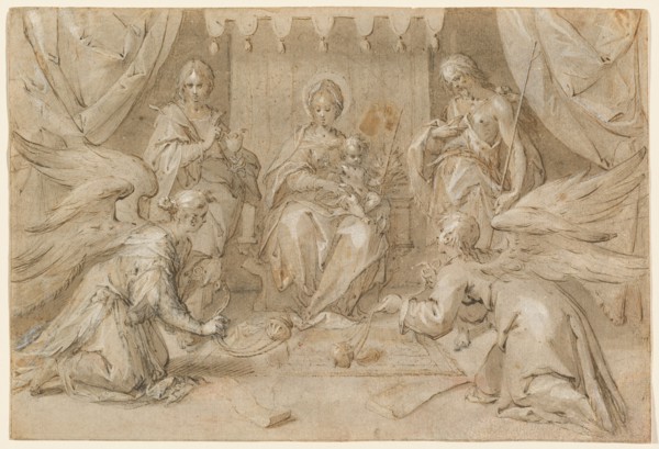 The Madonna Enthroned with Saint John the Baptist and Saint John the Evangelist, 1589. Creator: Hans von Aachen.