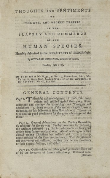 Thoughts and sentiments on the evil and wicked traffic of the slavery and...London, July 1787. Creator: Unknown.