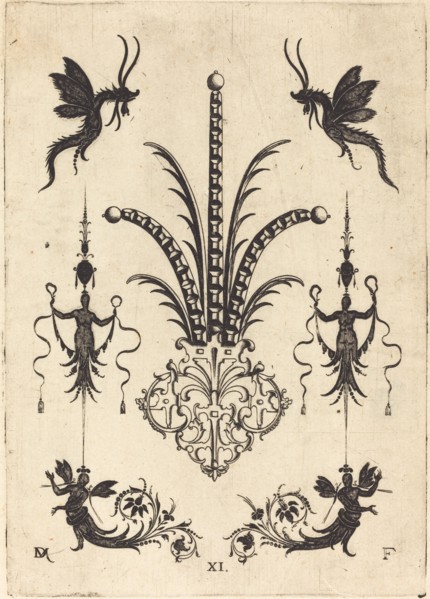 Brooch with Table-Stones, Winged Animals at Top, and Winged Human Beings at Bottom, 1596. Creator: Daniel Mignot.
