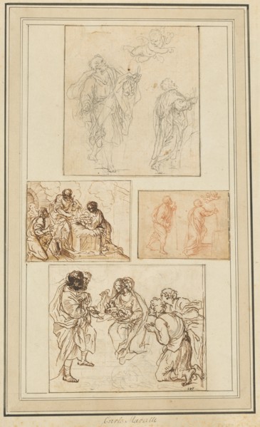Studies of an Apostle Guided by an Angel and the Adoration of the Shepherds, 1720/1750. Creator: Agostino Masucci.