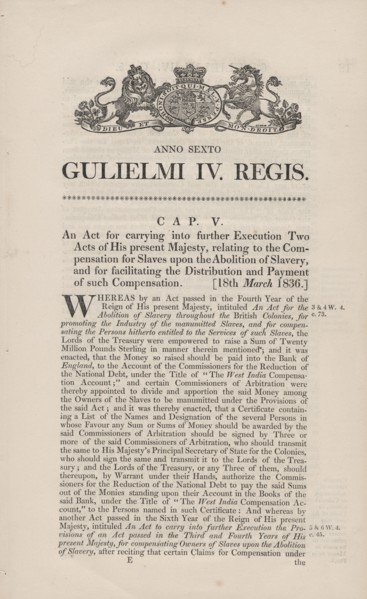 An act for carrying into further execution two acts of His present Majesty, relating to..., 1836. Creator: Unknown.