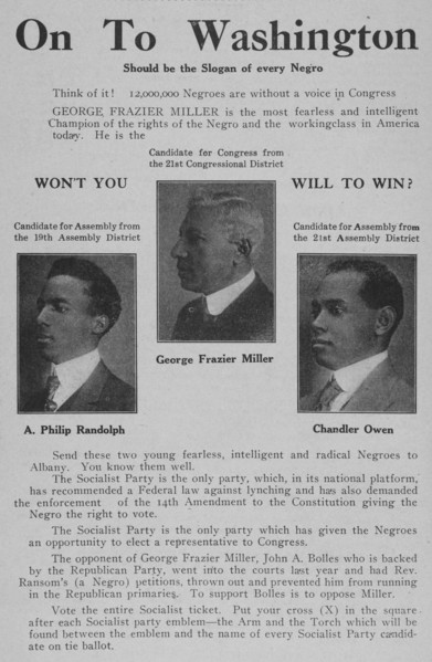 On to Washington; A. Philip Randolph, Candidate for Assembly from the 19th Assembly..., 1918-1922. Creator: Unknown.