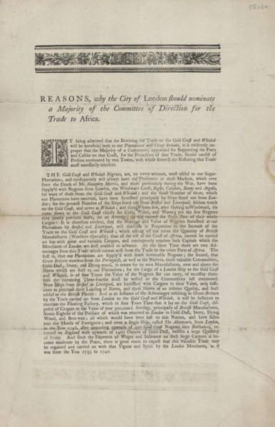 Reasons, why the City of London should nominate a majority of the committee of direction..., 1746. Creator: Unknown.