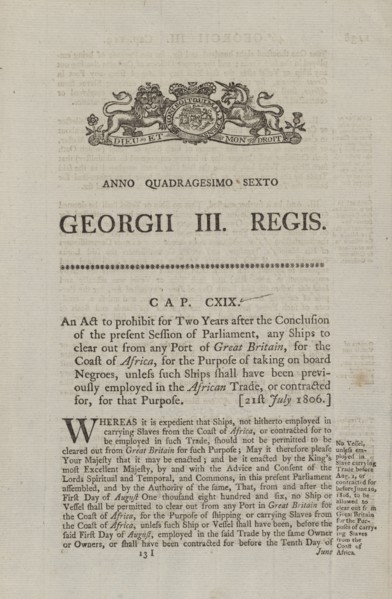 An act to prohibit for two years after the conclusion of the present session of Parliament..., 1806. Creator: Unknown.