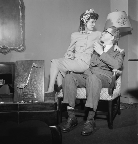 Portrait of Melvin G. Powell and Martha Scott in their home, Connecticut, ca. May 1947. Creator: William Paul Gottlieb.