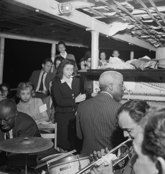 Portrait of Baby Dodds and Marty Marsala, Riverboat on the Hudson, N.Y., ca. July 1947. Creator: William Paul Gottlieb.