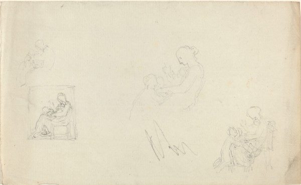 Four Studies of a Seated Woman with Children at Her Feet (Sketches for the Monument..., c. 1816?. Creator: John Flaxman.