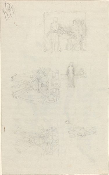Studies of a Sickbed and Decorations for the Façade of Buckingham Palace [recto and verso], 1820/182 Creator: John Flaxman.