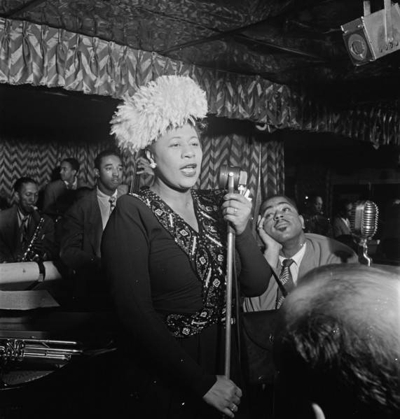 Portrait of Ella Fitzgerald, Dizzy Gillespie, Ray Brown, Milt Jackson..., Downbeat, N.Y., 1947. Creator: William Paul Gottlieb.