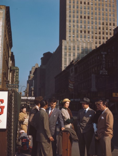 Portrait of Joe Marsala, Adele Girard, and Toots Thielemans, 52nd Street, New York, N.Y., ca. 1948. Creator: William Paul Gottlieb.