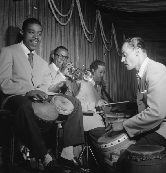 Portrait of Mario Bouza, Jose Mangual, Carlos Vidal(?), and Ubaldo...Glen Island Casino, N.Y., 1947. Creator: William Paul Gottlieb.