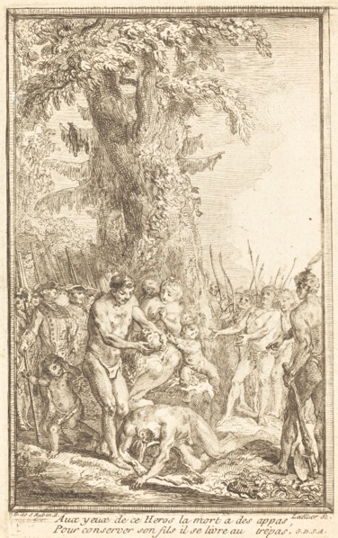 Heroic Act of a Father Who Sacrifices for His Son (Trait heroique d'un pere qui se sacrifie...), 176 Creator: Gabriel de Saint-Aubin.