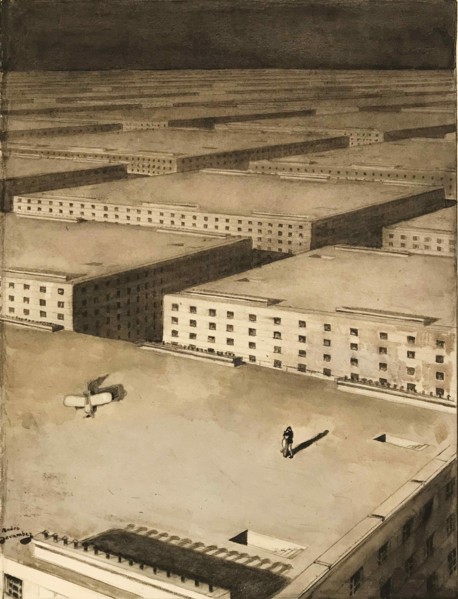 Lovers on the roof of a building, 1920. Creator: Devambez, André Victor Édouard (1867-1943).