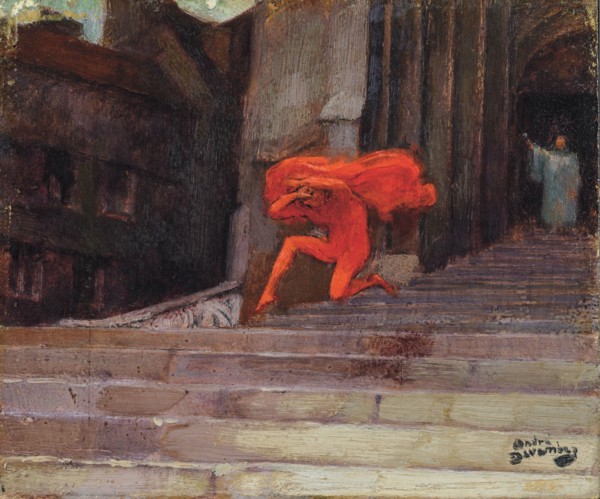 L'eau bénite ou le diable chassé d'une église (Holy water or The devil chased out of church). Creator: Devambez, André Victor Édouard (1867-1943).
