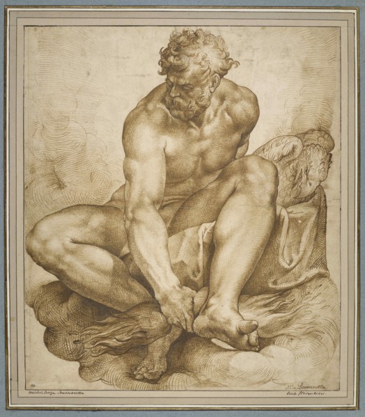Jupiter sitting on clouds, ca 1574. Creator: Passerotti (Passarotti), Bartolomeo (1529-1592).