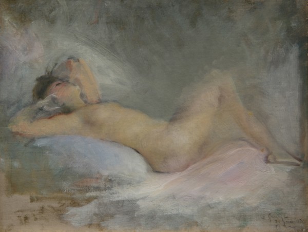 Symphony on Gray (Reclining Nude on Gray), 1903. Creator: Boldini, Giovanni (1842-1931).