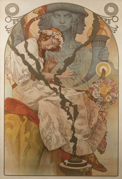 Poster for the exhibition The Slav Epic (Slovanská epopej), 1928. Creator: Mucha, Alfons Marie (1860-1939).