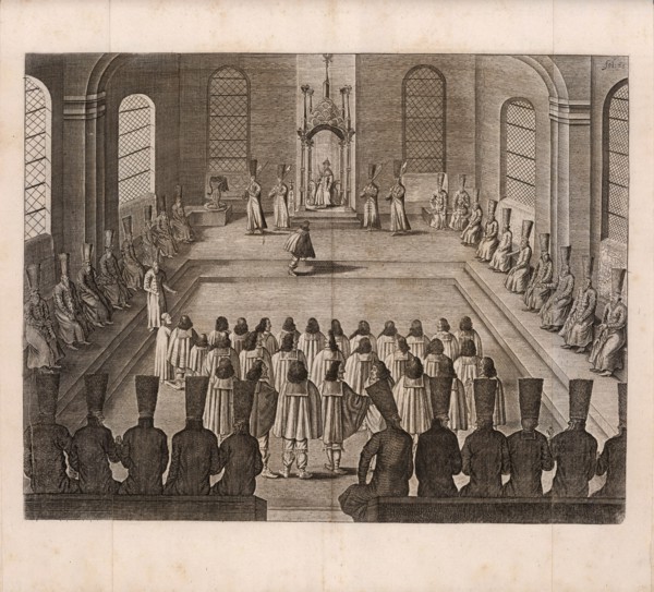 The visit of the Holstein delegation to the Russian tsar in Moscow  (Illustration from..., 1634. Creator: Anonymous.