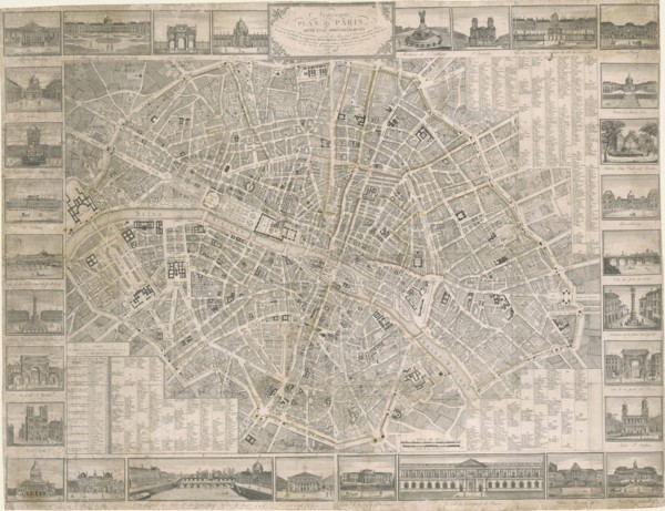 Nouveau plan de Paris (Map of Paris showing illustrations, streets, main monuments, and..., 1817. Creator: Anonymous.