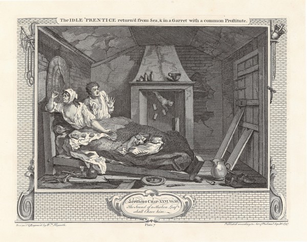 Series "Industry and Idleness", Plate 7: The Idle 'Prentice return'd from Sea, and in a..., 1747. Creator: Hogarth, William (1697-1764).