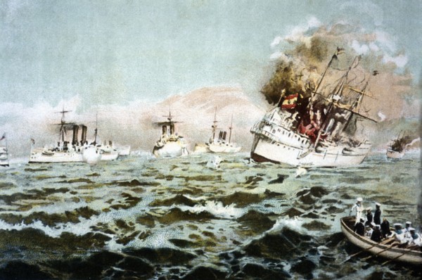 Spanish American War: Destruction of the Spanish squad in the naval battle of Cavite, 1898. Creator: Bejar Novella, Pablo (1869-1920).