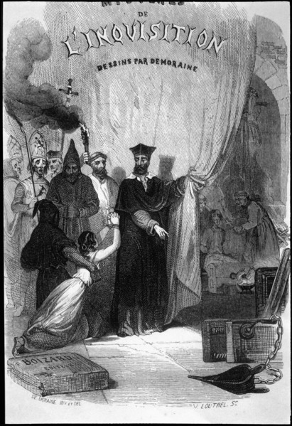 Cover of the work 'Mystres de l'Inquisition' published in Paris in 1845.  Creator: Fereal, M.V. de.