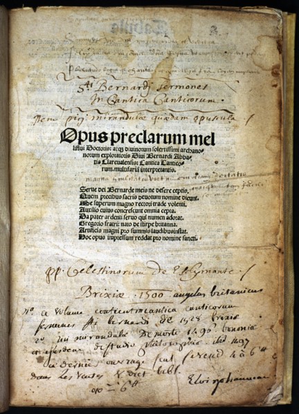 Cover of the work 'Opus praeclarum mel' by Bernardo Claraval Abad Listercieuse (1115 -1153), 1500. Creator: Claraval, Bernardo (1090-1153).