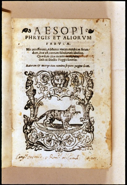 Cover of 'Aesopi phyrgis et alorium' by Aesop, 1539.  Creator: Aesop. 6th-7th century b.C..