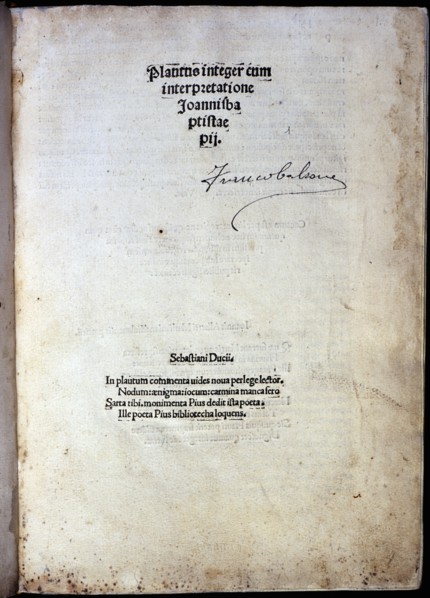 First page of 'Platus integer cum interpretatione Joanni Baptistae pii' by Plautus, 1500. Creator: Plautus (251 bC - 184 bC).