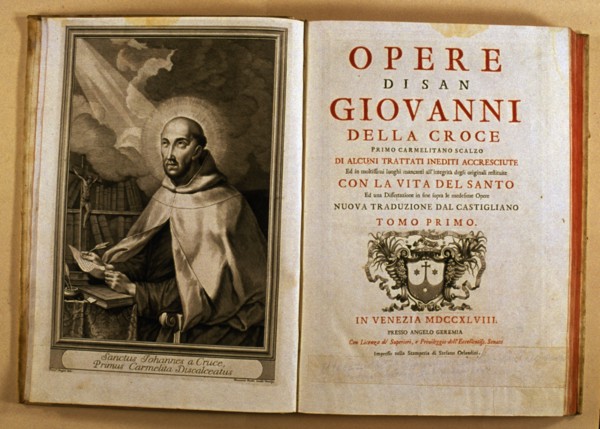Cover and page with image of the author of the work 'Opere di San Giovanni della Croce', 1748. Creator: Unknown.