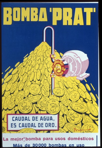 Advertising of 'Bomba Prat', water pump for domestic use, made in Badalona, 1929. Creator: Furnells, Joan (1870-1929).