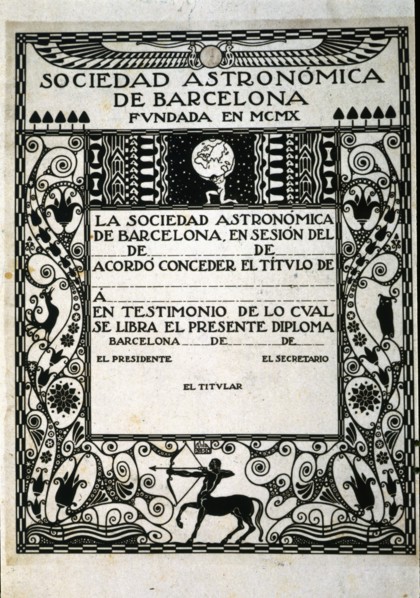 Diploma model of the Astronomical Society of Barcelona, 1910.  Creator: Ivori (Joan Vila Pujol, known as) (1890-1947).