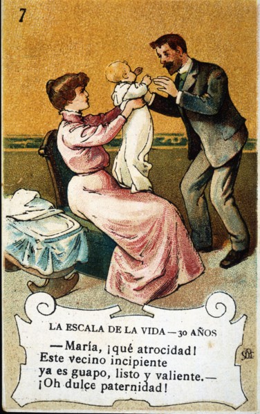 Picture card 'The scale of life'. Number 7, 1902, for the company 'Chocolates Amatller'. Creator: Mestres, Apeles. (1854-1936).