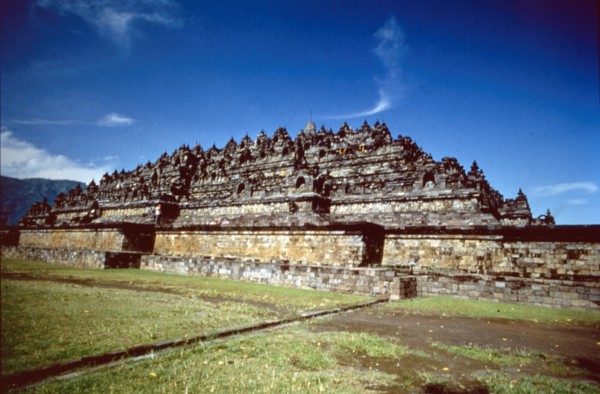 Buddhist stupa with pyramid-shaped silhouette..., built in the Mahayan tradition between 750-850. Creator: Unknown.