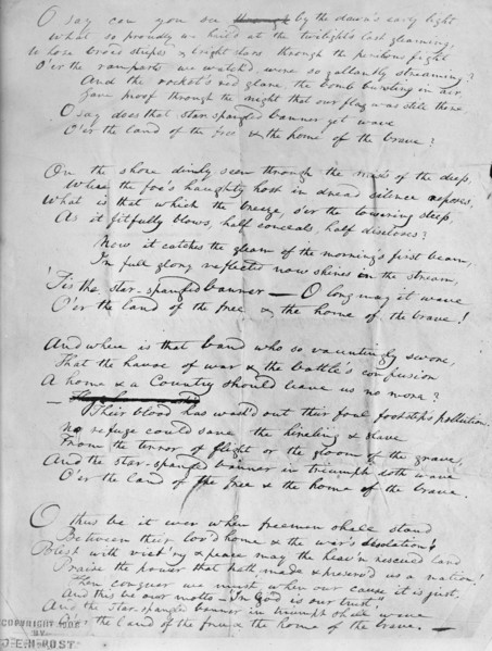 Francis Scott Key, Original Manuscript of 'Star Spangled Banner', 1914. Creators: Harris & Ewing, Francis Scott Key.
