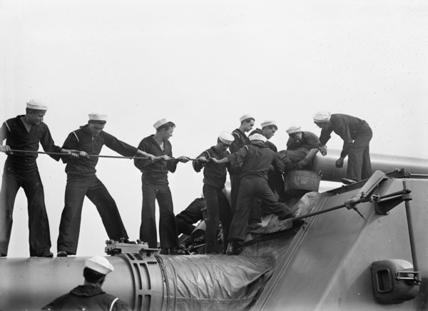 Target Practice - Cleaning 12' Gun, 1913. Creator: Unknown.