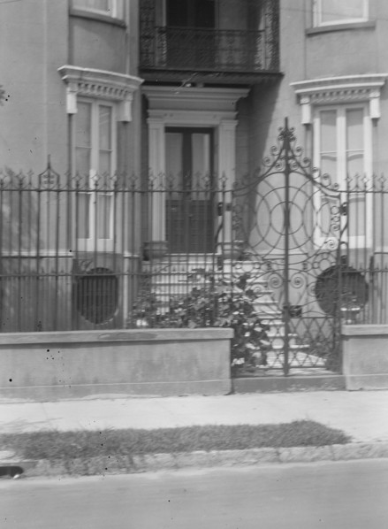Gate and doorway of a multi-story house, [The James Simmons House, 37 Meeting Street]..., c1920-1926 Creator: Arnold Genthe.