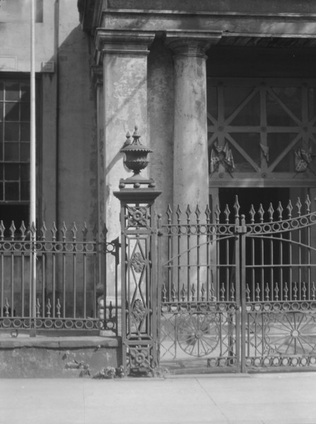 Bank of Louisiana wrought iron fence, 344 Royal Street, New Orleans, between 1920 and 1926. Creator: Arnold Genthe.