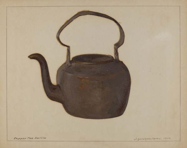 Copper Tea Kettle, c. 1936. Creator: J. Howard Iams.