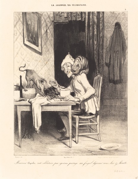 Monsieur Coquelet partage son déjeuner, 1839.  Creator: Honore Daumier.