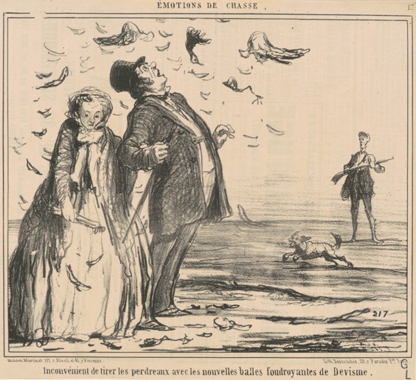Inconvénient de tirer les perdreaux ..., 19th century. Creator: Honore Daumier.