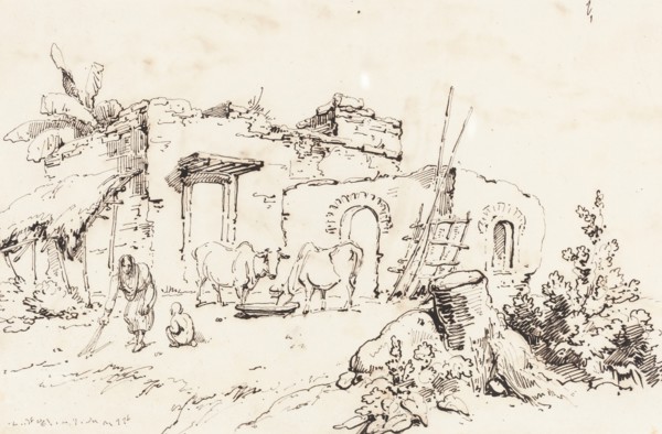 A Village Scene in India [verso], 1814/1824. Creator: George Chinnery.