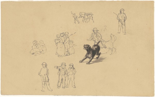 Barking Dog and Studies for "Militia Training", c. 1841. Creator: James Goodwyn Clonney.