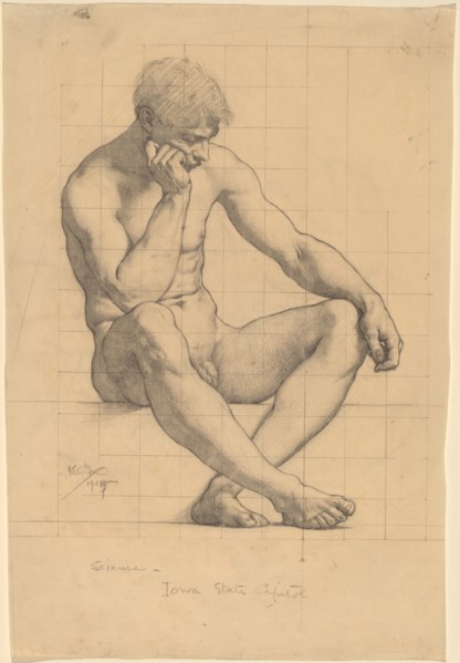 Seated Male Nude: Study for "Science" - Iowa State Capitol, 1905. Creator: Kenyon Cox.