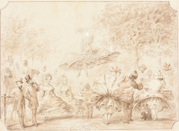 Taking the Air in Hyde Park [verso], 1865. Creator: George Cruikshank.